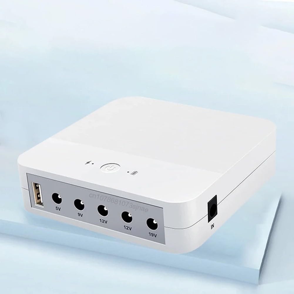 Mini UPS 13200mAh Fuente de alimentación ininterrumpida 5V/9V/12V/19V Backup batería para router, cámara, control de acceso, color blanco