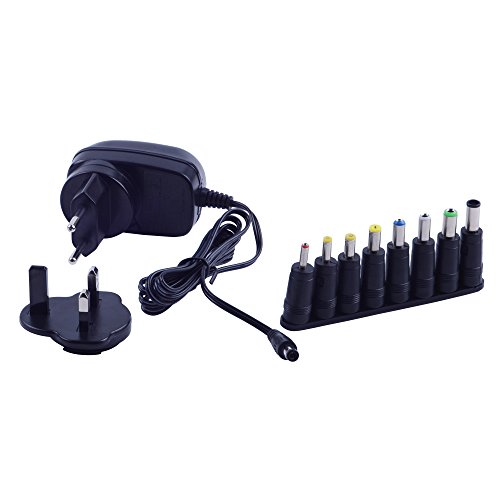 Top-Longer Adaptador de Viaje EU UK AC/DC Cargador de Pared con Clavija de 5.5mm y 8 Conectores - AC 100-240V a DC 5V 1A Adaptador Cargador Universal Fuente de alimentación Universal