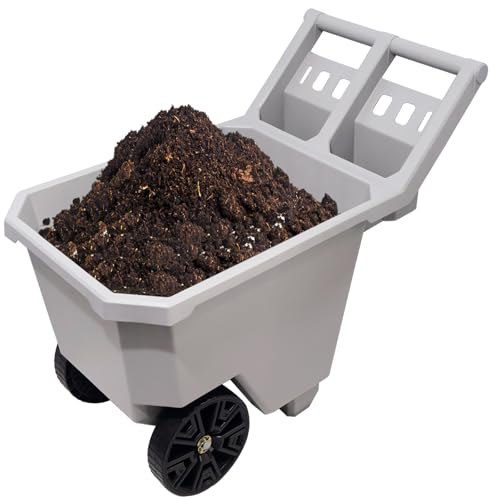 AAIN 2-Wheel Wheelbarrow, 300 LB Capacity Heavy Duty Yard Cart with 9' Maintenance-Free Solid Tires, Push/Pull Design, Durable Trash Cart for Outdoor Use - Grey