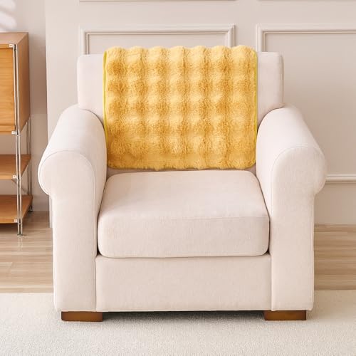 Image of HOKIPO 'FurHug' Luxury Faux Rabbit Fur Sofa Backrest Cover with Anti-Slip Backing, Honey Yellow (AR-6289-YLW*1S)