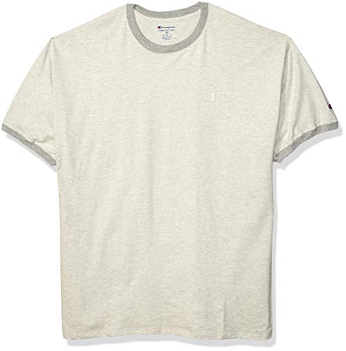 Champion Men's Classic Jersey Ringer Tee, Oatmeal Heather/Oxford Grey/Beige, L