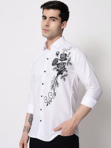 Image of Zombom Men's Regular Fit Cotton Blend Printed Spread Collar Full Sleeve Casual Shirt