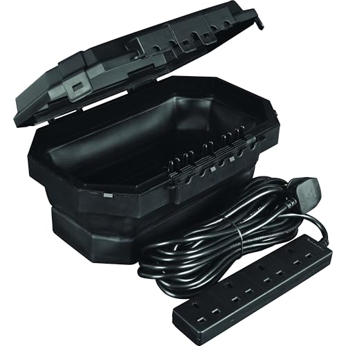 Masterplug Collapsible Electrical Connection Box Cable Enclosure with 4 Plug Socket 8m Extension Lead Weatherproof Outdoor H154mm x W376mm x D230mm Black IP54 WBCBBFG8B