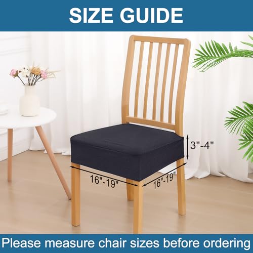 Image of Smiry Waterproof Seat Covers for Dining Room Chairs, No Rear Covers | Stretch Jacquard Removable Washable Chair Seat Slipcovers Protector, Set of 6, Dark Grey