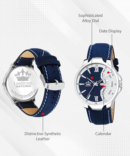 Image of LIMESTONE Men's Analog Quartz Watch with Day & Date Display, Leather /Silicone Strap - Casual & Formal Wrist Watch for Men