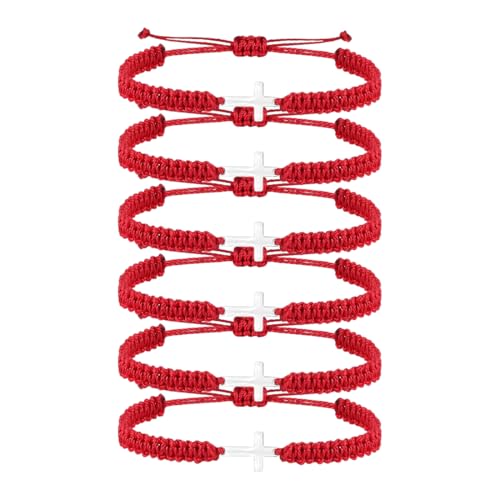 6 pièces Bracelet cordes pour femme et homme, chaîne rouge tressée à la main avec croix, cadeau pour maman, épouse, fille, mari, père