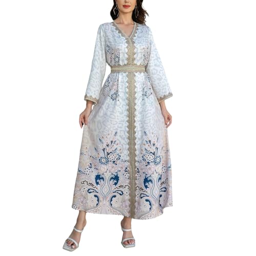Robe Abaya col en V en dentelle imprimée parfaite pour les fêtes et grandes occasions