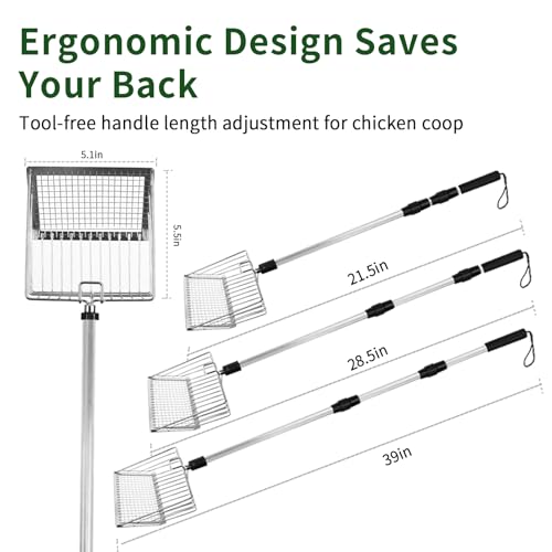 Image of 5 Inch Small Chicken Poop Scooper, Chicken Coop Litter Scoop with Adjustable Stainless Steel Handle, Multifunctional Chicken Manure Scoop with Hanging Hole for Chicken Coop and Pet Waste Cleaning