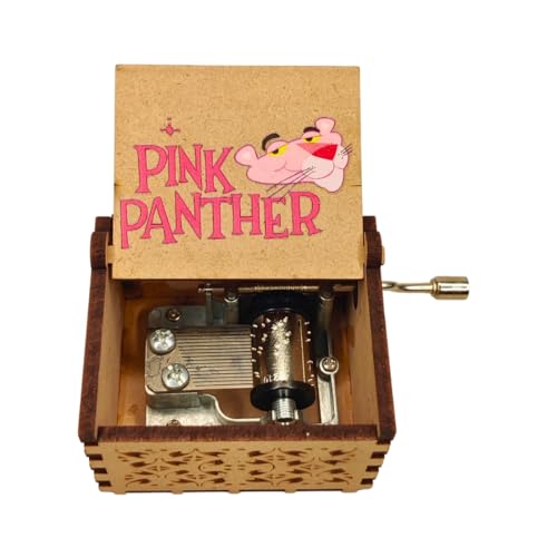 Image of Zesta Pink Panther Wooden Musical Box Gift | Vintage Music Crank Mini Collectible for Girlfriend, Boyfriend, Husband, Wife | Unique Musical Gifts for Music Lovers | Classic Wooden Box