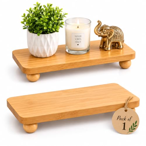 Image of Curated Cart Wooden Display Riser, Pedestal Stand for Bathroom Decor, Small Kitchen Counter Shelf Spice Rack Organizer, Plant Stand, Display Shelf for Cosmetics (PedaStal-Rectangle-24CM)