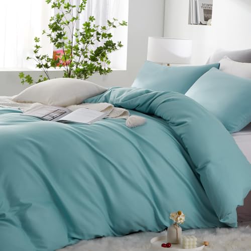 Freyamy Bettwäsche 135x200 Blau Unifarben Bettwäsche-Sets Uni Microfaser ÖKO-TEX Deckenbezug 1 Bettbezug mit Reißverschluss und 1… – Ansicht 2