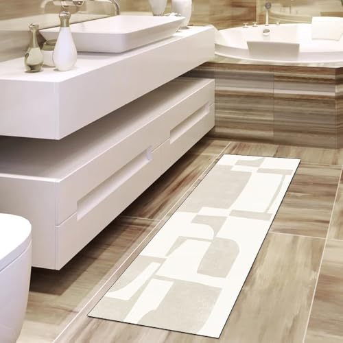 Alfombra de pasillo beige 60x100 cm abstracta y lavable para decoración 4