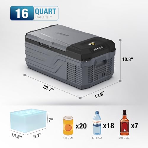 Image of YELLOW JACKET 12 Volt Car Refrigerator, 16 Quart Electric Cooler, Portable Car Fridge for Outdoor Camping Travel, 12V /24V DC 110~240 Volt AC Refrigerator for Truck RV Home Office,-4℉-68℉
