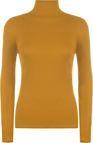 SXME MIGHT SAY Jersey de manga larga con cuello alto para mujer, cuello alto, acanalado, ropa de invierno, sudadera elástica, camiseta de moda, informal, tallas S-3XL, Mostaza, XL/XXL