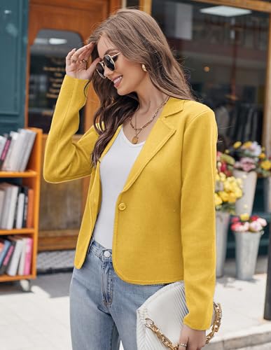 Image of GRACE KARIN Women Sweater Blazer Casual Work Croppped Cardigan Lightweight Button Front Short Knit Blazer Jacket S-XXL