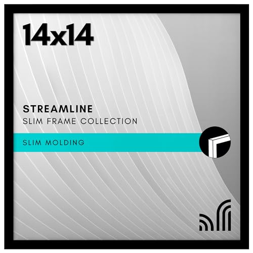 Americanflat 14x14 Picture Frame with Polished Plexiglass - Streamline Collection - Thin Border Square Frame for Wall Display - Hanging Hardware Included - Black
