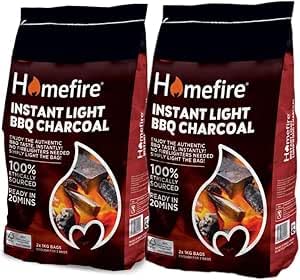 Instant Light BBQ Charcoal 4 x 1kg | Homefiire | Quick & Easy Ignition | Ideal for Outdoor Grilling, Fire Pit, Camping BBQs