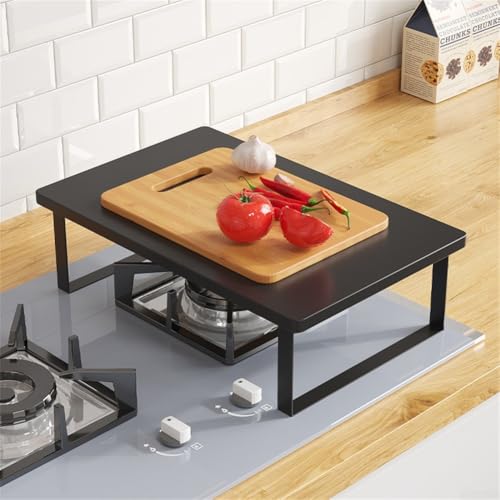 Estante funcional para microondas con cubierta de estufa y soporte de cocina de inducción hecho de metal y madera, 40 x 30 x 8,5 cm (amarillo)