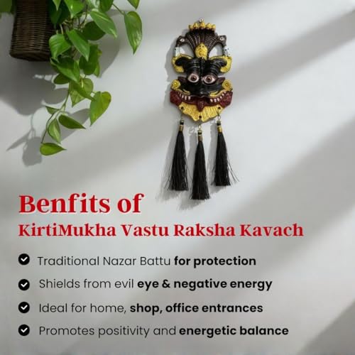 Image of VAMA Metal Nazar Battu for Home Entrance - 10 Inch Hand Painted | Evil Eye Hanging for Home Entrance | Kirti Mukh for Door | Protection for House & Door Hanging | Naag Ganesha Suraksha Kawach Mask
