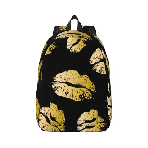 Sac à dos en toile lèvres dorées pour ordinateur portable et voyage décontracté