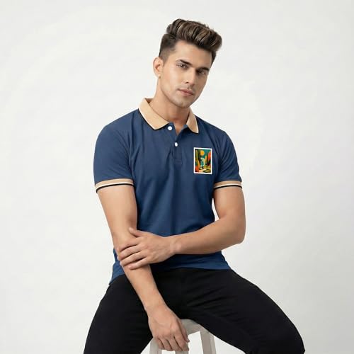 Image of Men's Regular Fit Solid Half Sleeve Casual Tipping Collar Polo T-Shirt