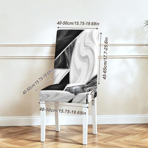 Image of Black White Marble Dining Chair Covers Set of 4, Stretch Covers