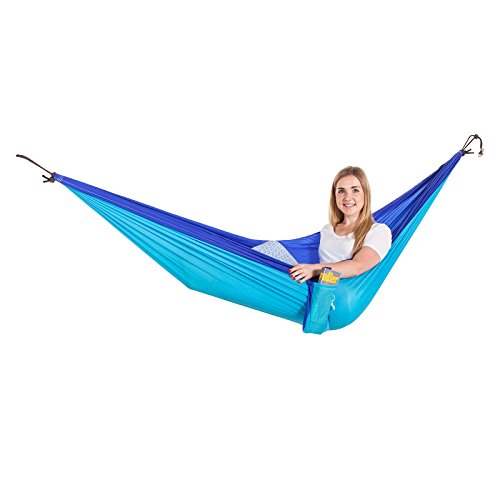 Alfresia Outdoor Single Hammock | Portable Lightweight Parachute Nylon Hammock | Perfect for Backpacking, Camping, Travel Gear, Beach, Garden (Blue)