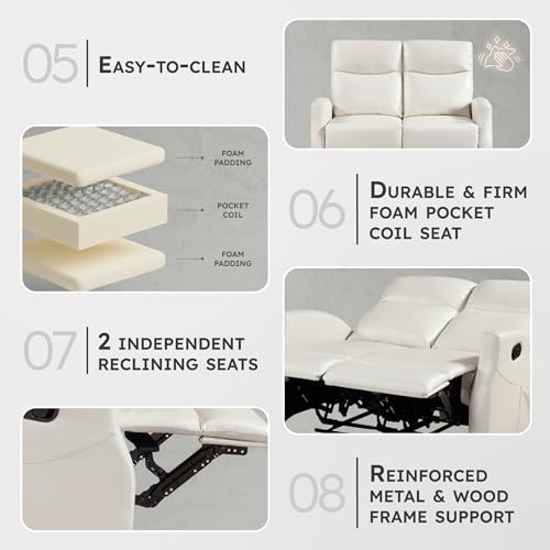 Image of Lexicon Manual Reclining Loveseat, Magazine Pockets, Beige Faux Leather