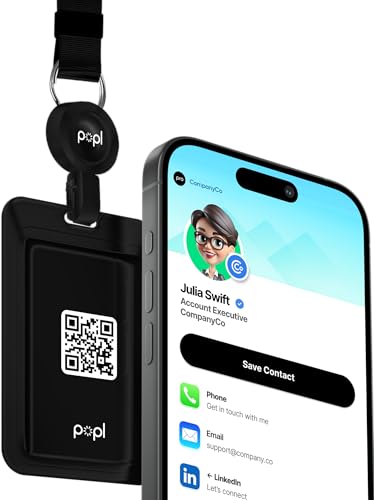 Popl Badge - Digital Business Card with Tap-to-Share NFC & QR Code - Compatible with iPhone XR-14 &...