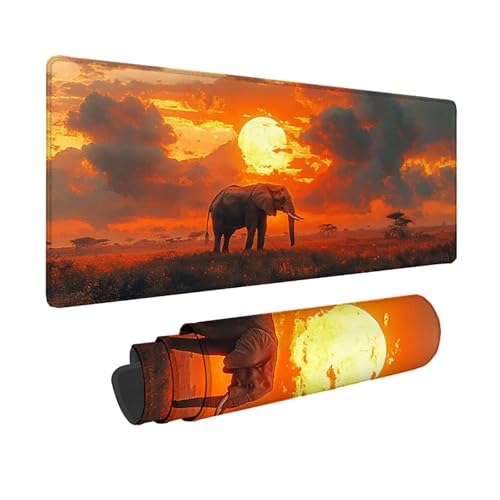 Tapis de souris XXL rouge 150x80cm motif éléphant avec base caoutchouc