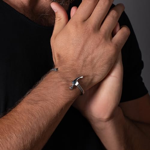 Elegatto Premium Hammer Cuff Bracelet for Men | Black-Plated Marine-Grade Stainless Steel with Chiseled Texture | Men’s Designer Jewelry4