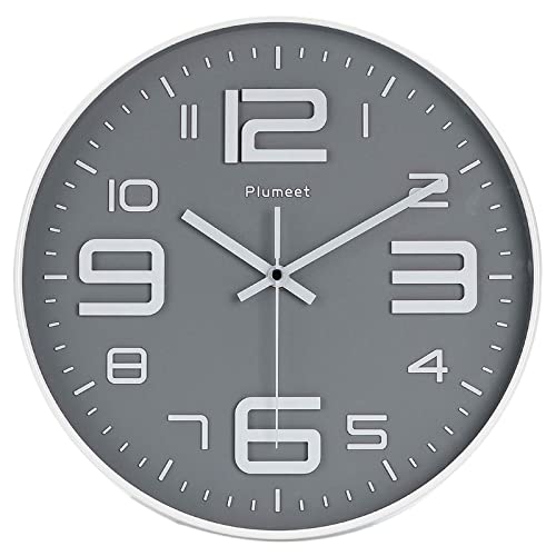 Plumeet Horloge silencieuse, Horloges silencieuse en Quartz de 30cm, Alimenté par Piles, Style Moderne désigné pour Maison, Bureau et école (Gris) Cover