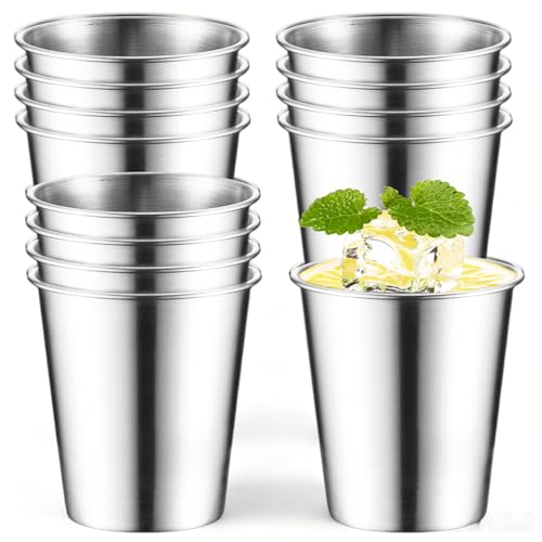 WARMWOO Lot de 12 gobelets en acier inoxydable - 260 ml - Robuste et passe au lave-vaisselle - Sans poignée - Pour bière, eau, jus - Idéal pour la maison,...