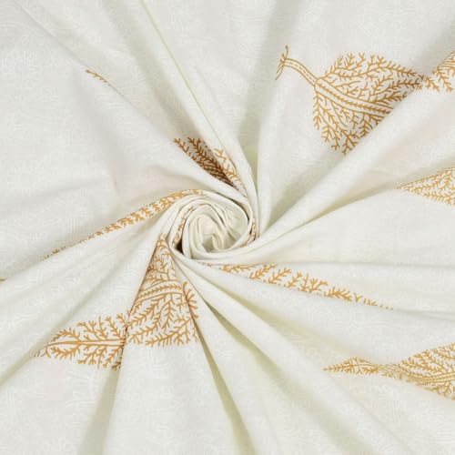 Image of Living Roots Ethnic Jaipur Block Print Double Cotton Bedsheet & 2 Pillow Covers, for Mattress Upto 6 inches Thick, No Colour Bleeding, Golden Yellow Colour, King Size 90 * 108 inches, 120TC (606-A)
