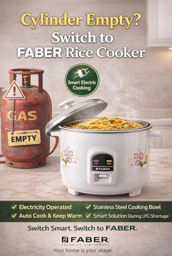 Image of Faber 1.8L Rice Cooker|700watts|2 Stainless Steel Pot|Cool&Warm Mode|Floral White Finish| 2yrs Warranty on Product & 5yrs on Heating Element|Cool Touch Handle|LED Indicators|FRC Sydney 1.8 SS2
