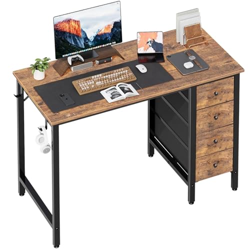 Lufeiya Escritorio para computadora de 47 pulgadas con 4 cajones, escritorio de estudio para oficina en casa, dormitorio, escritorio moderno y simple para estudiantes, color marrón rústico