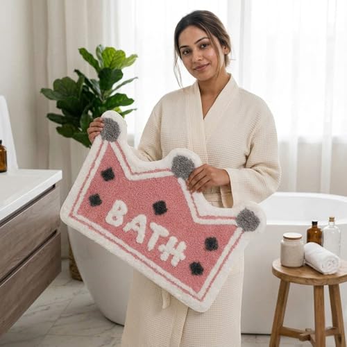 Image of Dream Weaverz 2000 GSM Super Soft Microfiber Bath Mat 40x60 cm | Ultra Absorbent Anti-Skid Quick Dry Bathroom Rug | Floor Mat for Bathroom, Bedroom, Kitchen, Home | Cute Design Bathmat