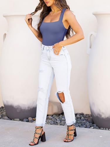 REORIA Butsmooth® Womens Basic Sexy Square Neck Sleeveless Tank Tops Bodysuits Clubwear4