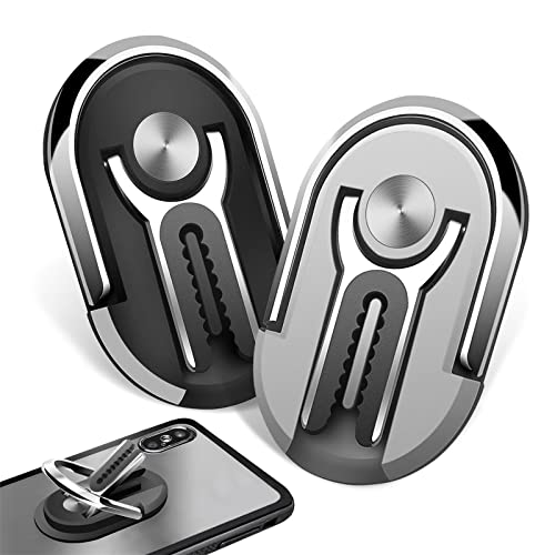 2 Piezas Multifuncional Universal Anillo Soporte para Movil 360° Rotación, Soporte Movil Coche, para Rejillas del Aire de Coche,Inicio (Negro + Plata)