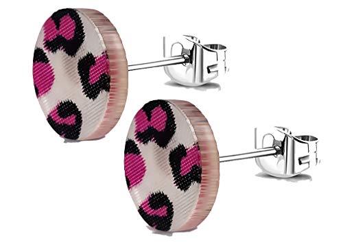 Tata Gisèle Boucles d'oreilles Motif Léopard Rose - Puces en Acier Inoxydable - 11 mm