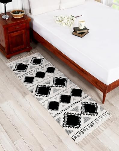 ANTIQUE HANDMADE Hand Woven 100% Natural Cotton Export Quality Designer Rug, Bed Side Runner for Bedroom, Passage,Living Room, Size- 22 x 60 Inches,Pack of 1