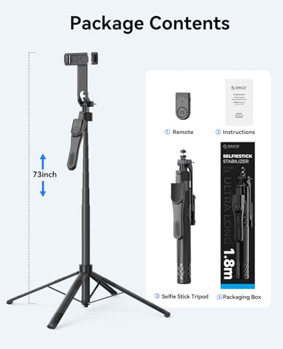 ORICO Trípode para móvil 185cm, Trípode Portátil & Palo Selfie, Base de 4 Patas, Mando a Distancia Inalámbrico, Trípode Aluminio Extensible para iPhone/Android/Cámara/GoPro - SPN185 - imagen 8