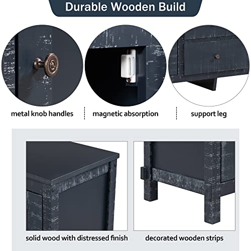 Polibi Solid Wood Buffet Cabinet With 2 Storage Cabinets, 3 Drawers And Adjustable Shelves, Retro Sideboard Side Table For Dining Room, Living Room, Bedroom, Antique Black #TOP5