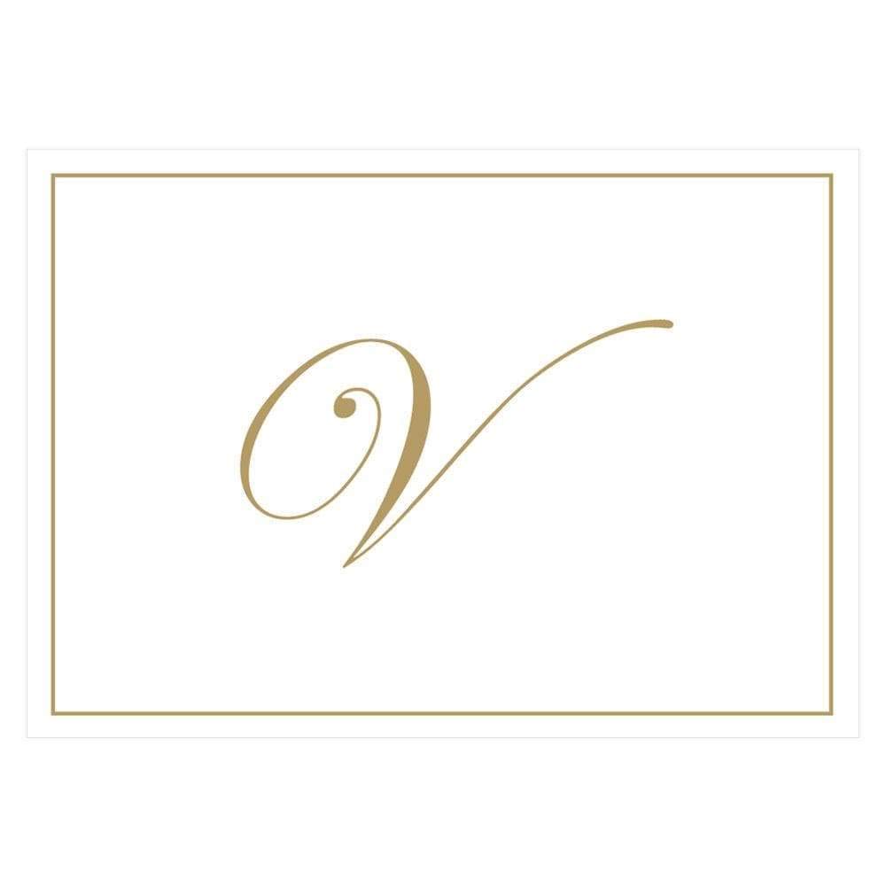 Caspari Gold Embossed Initials Boxed Note Cards in Letter V, 8 Cards &amp; Envelopes