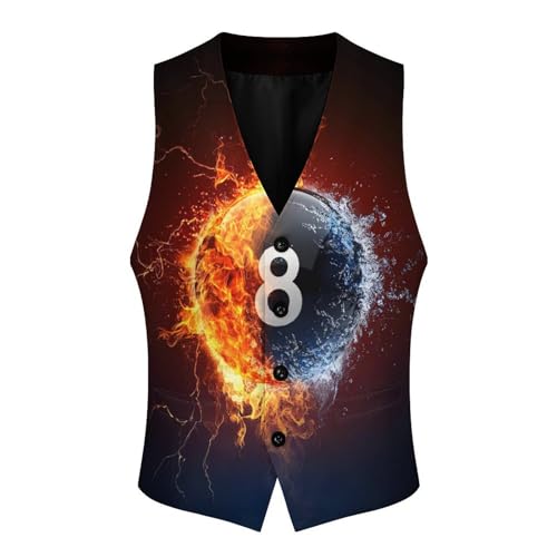 Billiard Ball On Fire And Water Men's Suit Vests Dress Vest V-Neck Waistcoat Slim Business Formal with Pocket4