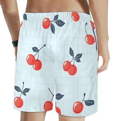 Men's Swim Trunks Size S Cherry Leaf with Mesh Lining Soft Breathable Quick Dry Beach Shorts Blue Checkered2