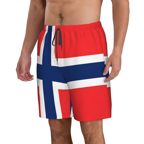 Norwegian Flag Men's Beach Pants-Quick-Dry & Comfortable Mens Beach Shorts for Men, Perfect for Surfing and Everyday Wear White2