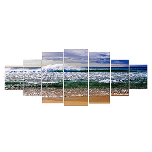 Startonight Grande Cuadro sobre Vidrio Acrílico - Las Olas del Mar - Moderno Impresión en Cristal Acrílico 7 Piezas 90 x 240 cm