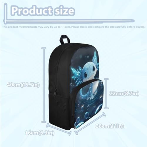 Axolotl Backpack for School Lightweight 15 Inch Bookbag for Girls with Lunch Box Portable Cute Insulated Lunch Bag Small Kids Casual Daycare Bags 4 in 14