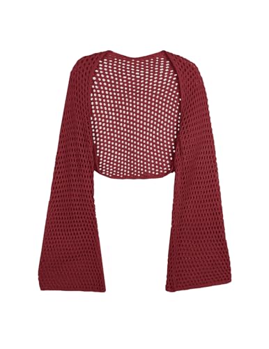 Image of Libsorge Womens Lightweight Crochet Knit Cardigan Spring 2026 Cropped Shrug Long Sleeve Hollow Out Cardigans